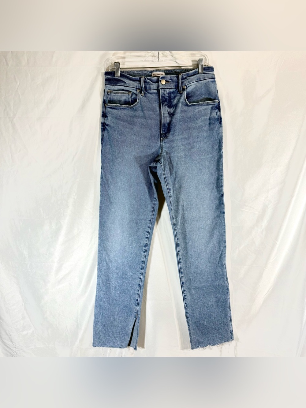 Good American “Good Boy” High Rise Slim Boyfriend Jeans With Side Slits Size 10 - Picture 4 of 14